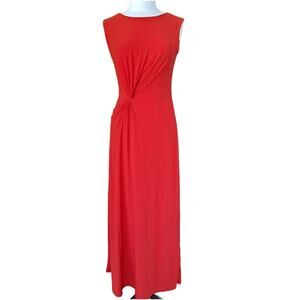 BOSTON PROPER Knot Front Maxi Dress Small Red Stretch Jersey Formal Casual